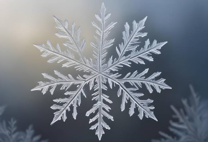 Close Up of a Delicate Snowflake on a Frosted Windowpane, Capturing Intricate Patterns and Details