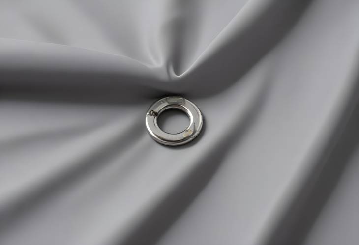 Close Up of a Metal Grommet on Grey Raincoat Fabric Detailing