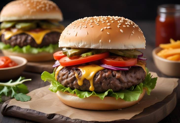 Close Up of a Savory Beef and Veggie Burger