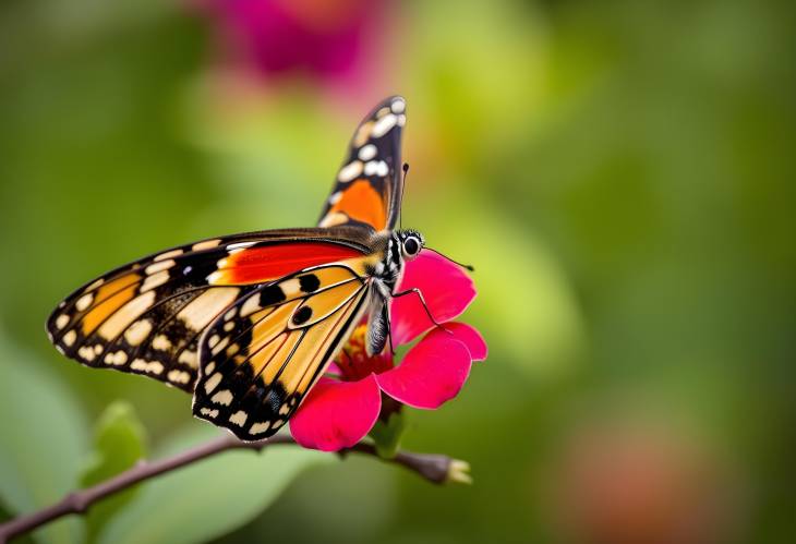 Close Up of a Vibrant Butterfly on a Flowering Branch with Soft Focus Background