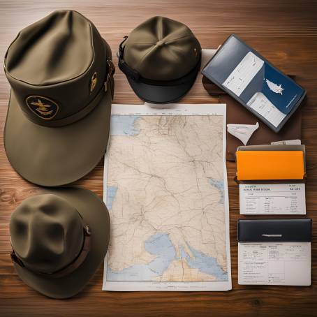 Close Up of Airplane Pilot Gear Flight Log, Hat, Weather Map, and Preflight Checklist