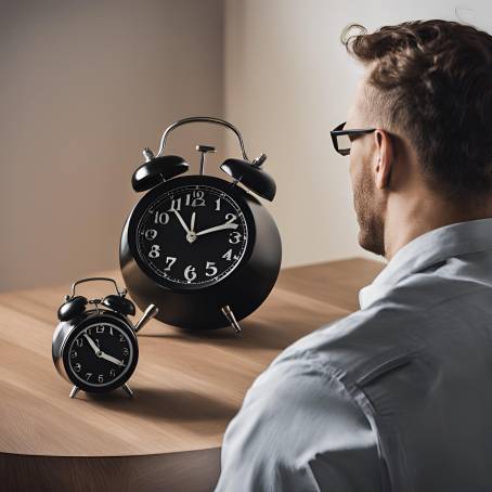 Close Up of Black Alarm Clock and Mans Hand  Modern Timekeeping Device