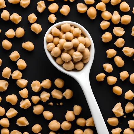 Close Up of Chickpeas in White Ceramic Spoon Isolated on Black Background High Quality Food Shot