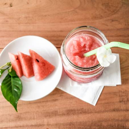 Close Up of Chilled Watermelon Juice and Smoothie in Glasses for Summer Refreshment