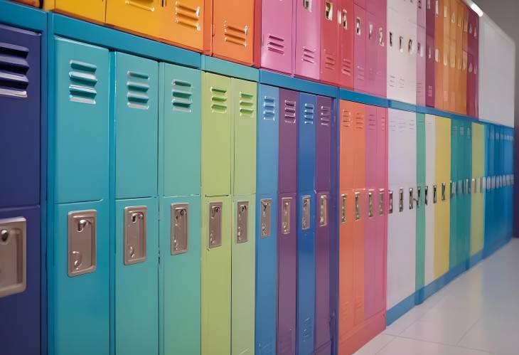 Close Up of Colorful Lockers with Handles Perfect for Vibrant School and Office Storage Photography