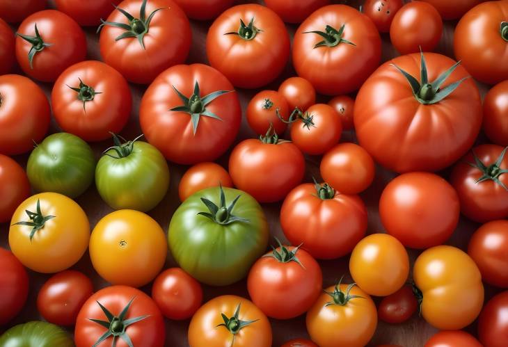 Close Up of Different Tomato Varieties A Detailed Look at Fresh, Colorful Tomatoes with Diverse