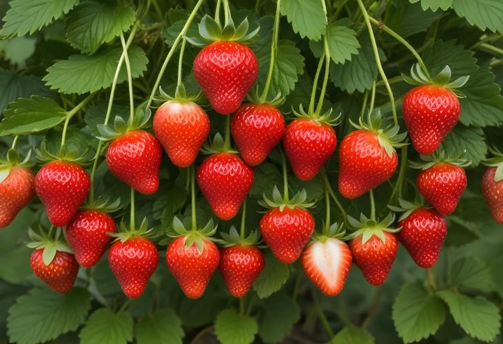 Close Up of Fresh Strawberries with Green Stems A Juicy Delight