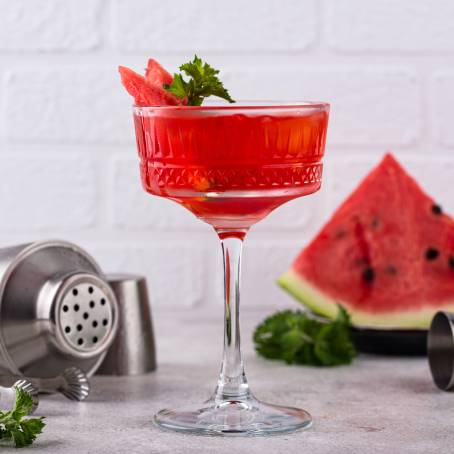 Close Up of Fresh Watermelon Juice and Smoothie in Glasses Refreshing Summer Drink