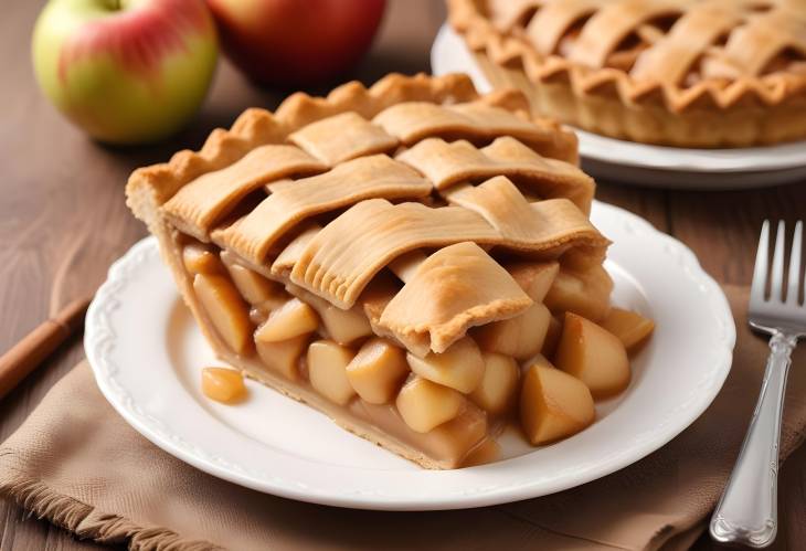 Close Up of Homemade Apple Pie with Lattice Crust on Wooden Table