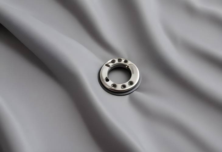 Close Up of Metal Grommet on Grey Raincoat Fabric with Detailed Texture