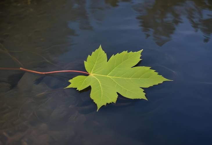 Close Up of Single Leaf Floating on Water Serene and Tranquil Nature