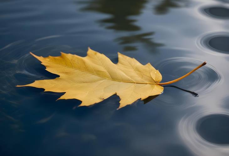 Close Up of Single Leaf on Calm Water Surface Natural Beauty and Simplicity