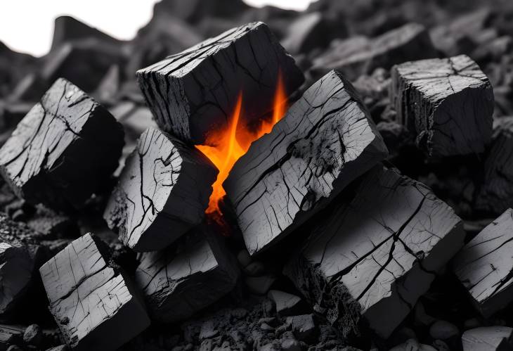 Close Up of Smoldering Coal Isolated on White Detailed View and Analysis