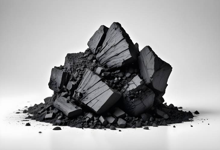 Close Up of Smoldering Coal Piece Isolated on White Background