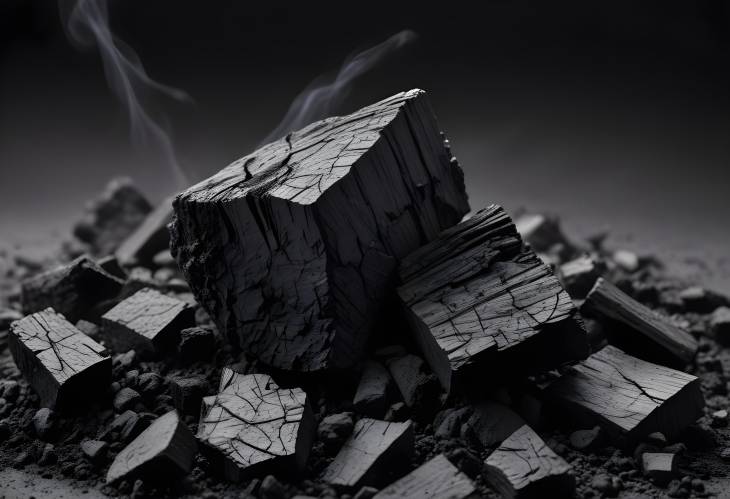 Close Up of Smoldering Coal Piece on White Background Detailed Laboratory Image