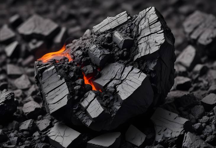 Close Up of Smoldering Coal Piece on White Background Detailed Scientific Analysis