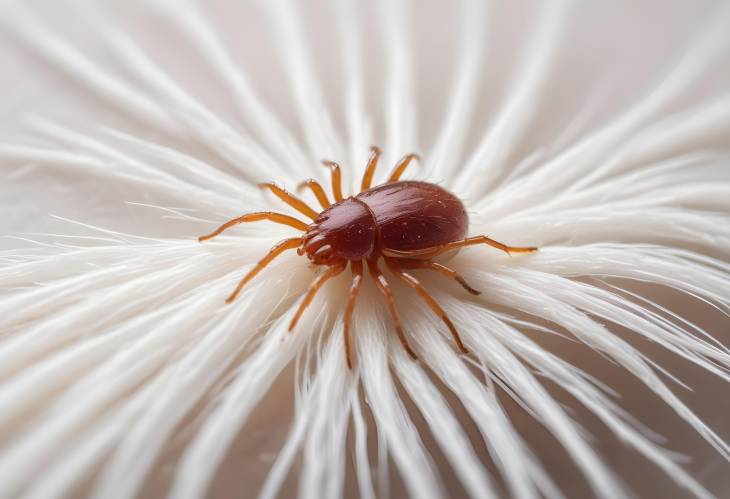 Close Up of Tick Mite Arachnid on White Dog Hair Macro View of Insect Parasite and Infestation