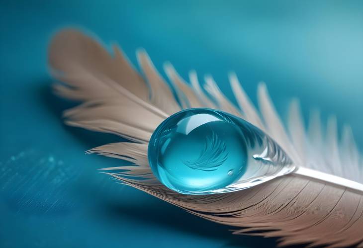 Close Up of Turquoise Water Drop on Feather