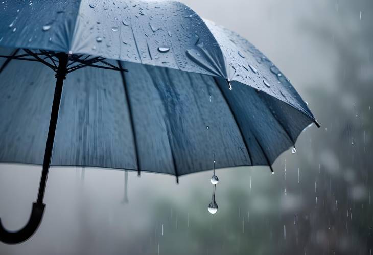 Close Up of Umbrella with Rain Drops and Weather Copy Space