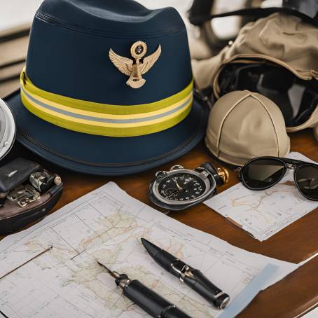 Close Up Shot of Airplane Pilot Gear Flight Log, Hat, Weather Map, and Preflight Paperwork