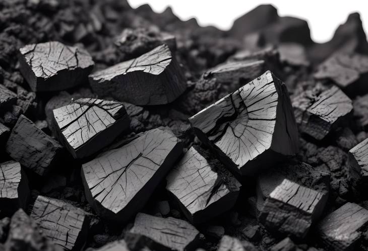 Close Up View of Smoldering Coal Isolated on White Detailed Scientific Analysis