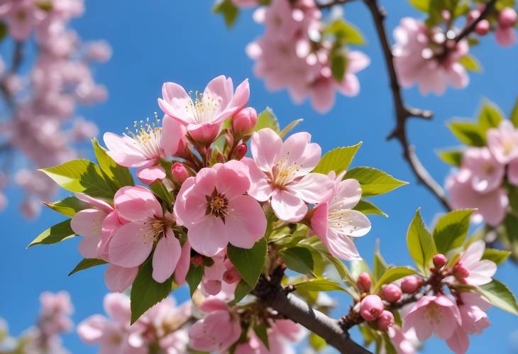 CloseUp Macro of Pink Apple Blossoms on a Sunny Day