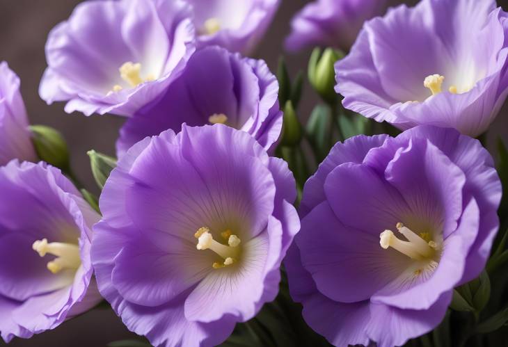 CloseUp Macro Shot of Violet Eustoma Flowers Emphasizing Petal Texture and Rich Hue