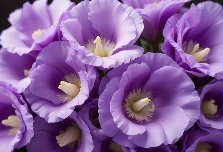 CloseUp Macro Shot of Violet Eustoma Flowers with Delicate Petals and Vibrant Color