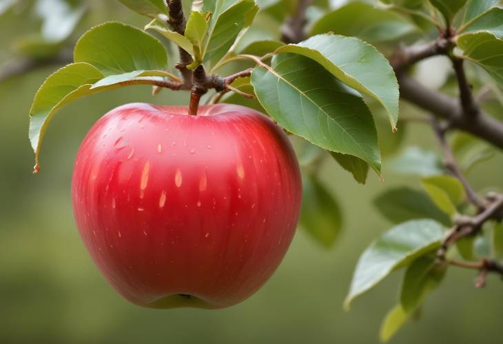 Closeup of a Red Apple on a Tree Capturing Vibrant Colors and Freshness