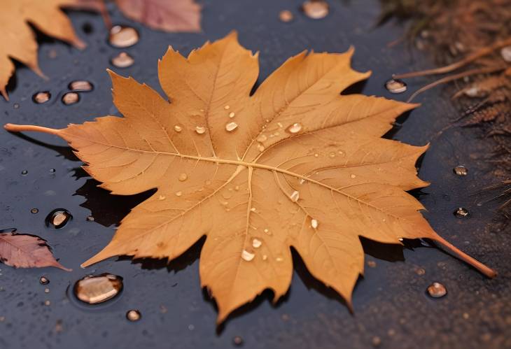 CloseUp of Autumn Leaf with Dew A Brown Leaf in New Hampshire, New England