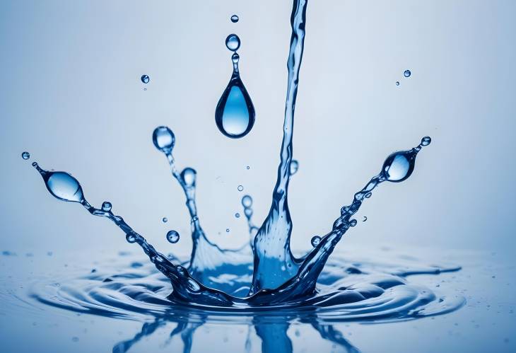 CloseUp of Blue Water Drop Splash with Round Drops and Abstract Shapes in Glass