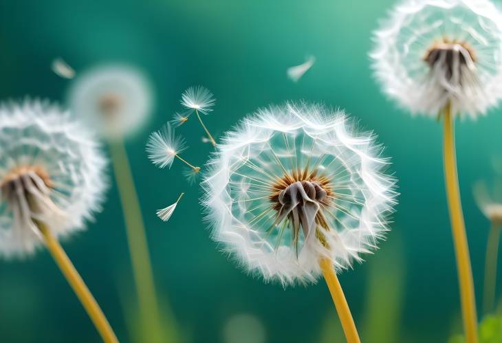 CloseUp of Dandelion Seeds in Light Wind and Soft Focus