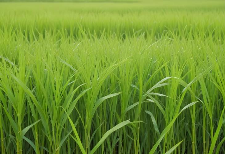 CloseUp of Flowering Green Rice Plants in Paddy Field