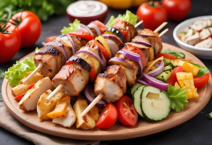 Closeup of Juicy Chicken Kebab with Grilled Veggies