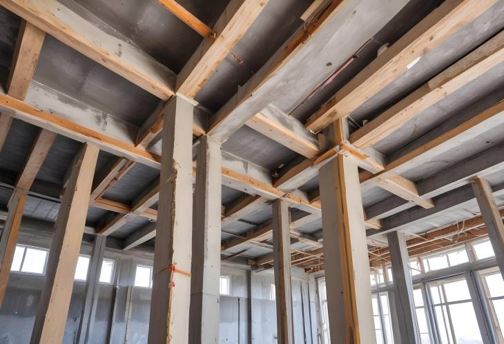 CloseUp of Reinforced Walls and Ceiling Formwork in Monolithic Building