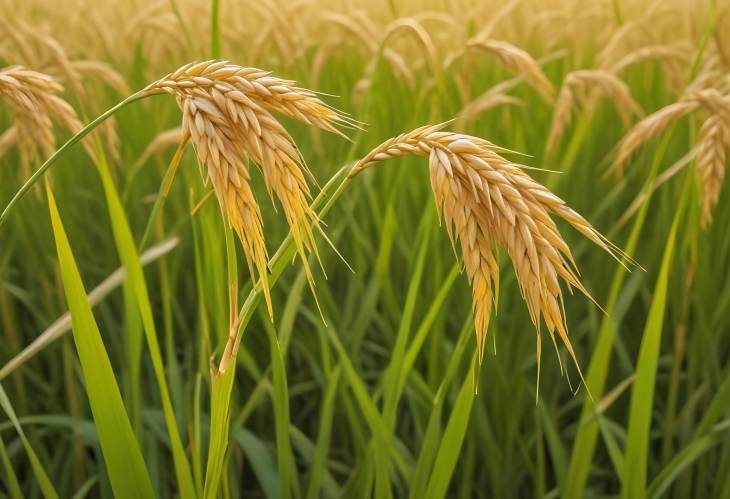 CloseUp of Rice Seeds in Golden Ear of Paddy Rice