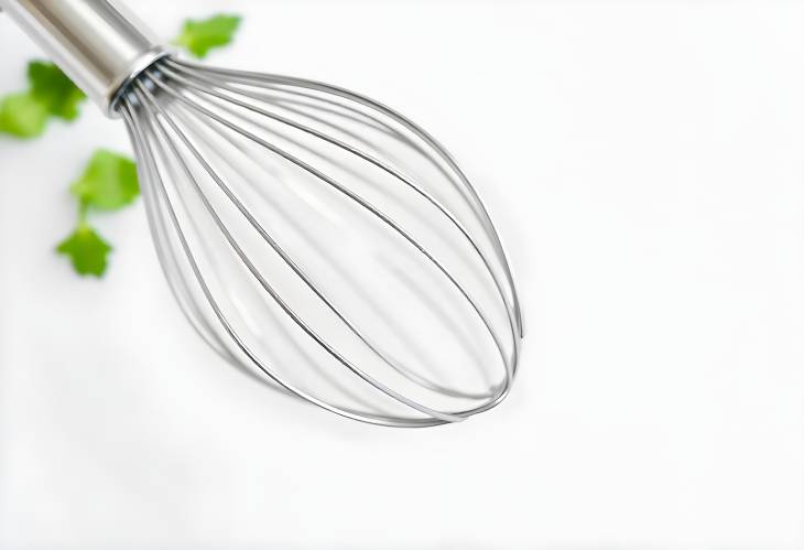 CloseUp of Silver Whisk Isolated on White Background