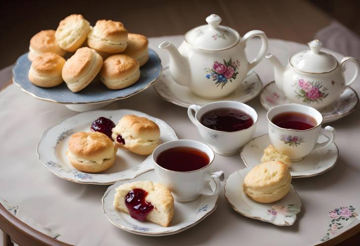 Clotted Cream Tea Celebration Scones with Jam and Cream Served with a Perfect Cup of Tea