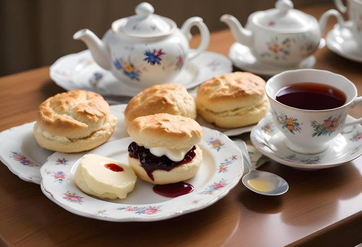 Clotted Cream Tea Extravaganza Scones with Jam and Cream Served with Tea