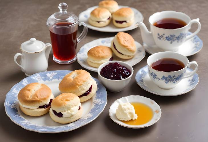 Clotted Cream Tea Freshly Baked Scones with Jam and Clotted Cream Served with Tea