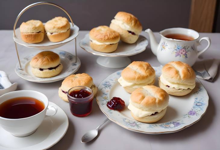 Clotted Cream Tea Perfect Scones with Jam and Clotted Cream Served with Tea