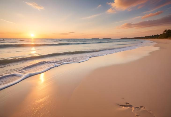 Coastal Sunset with Tropical Beach and Sparkling Ocean