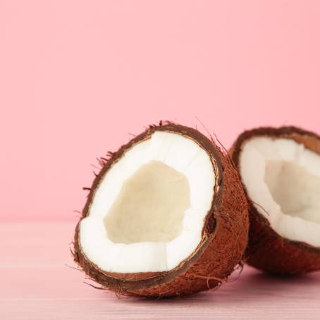 Coconut Half with Slice and Piece Isolated on White Coco Nut with Leaf, Full Focus and Depth