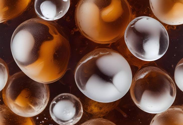 Cola with Ice Close Up of Refreshing Beverage with Bubbles and Ice Cubes in Macro Design