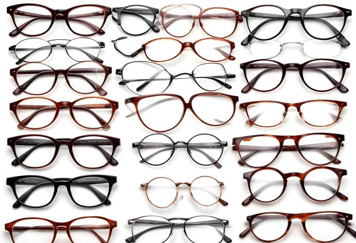 Collection of Different Eyeglasses on White Background