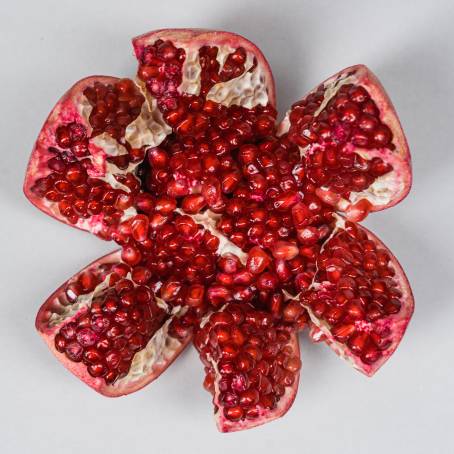 Collection of Macro Pomegranate Seeds Isolated on White Background Full Depth and Clarity