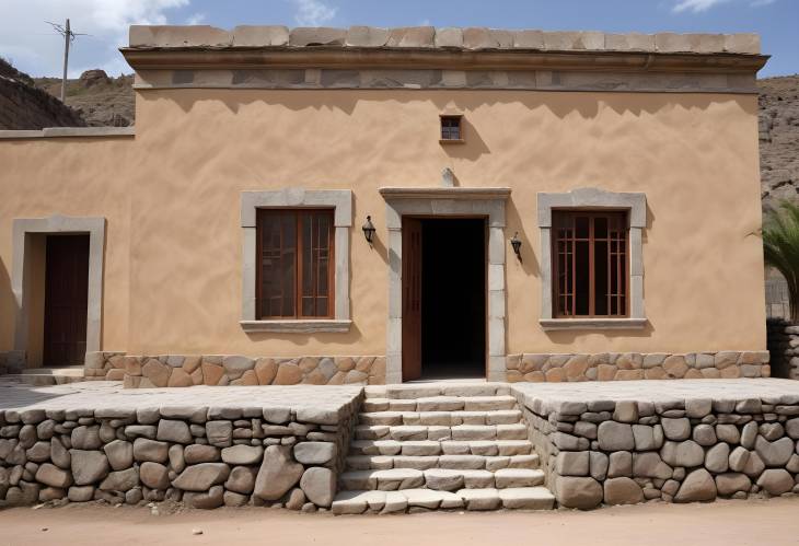 Colonial Quarry Stone House Facade SemiDesert Style and Architecture