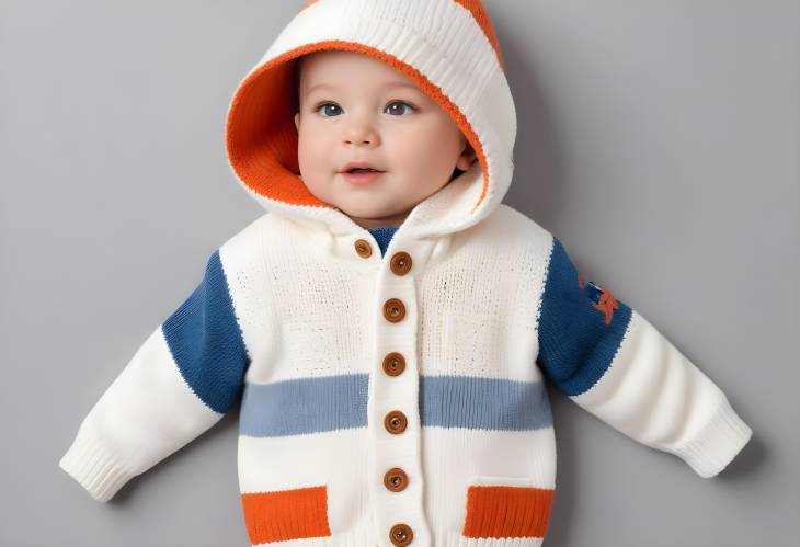 Colorblock Knit Baby Hoodie Jacket with Front Buttons and Embroidered Pocket