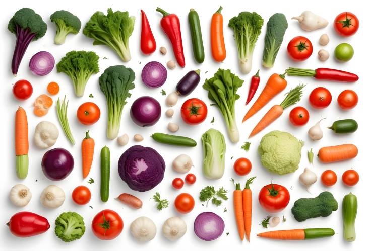 Colorful Assortment of Fresh Vegetables on White Background Healthy Produce