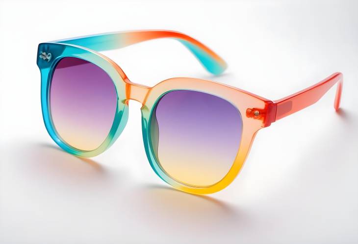 Colorful Beach Glasses Gradient Lenses with Plastic Frame on White Background